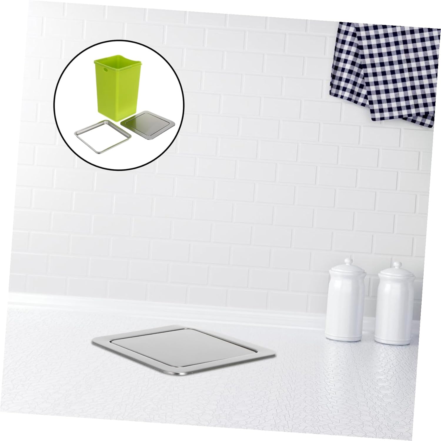 POPETPOP カウンター埋め込み式ゴミ箱 蓋付き ステンレス製 静音スイングトップ キッチン バスルーム対応 ホテル レストラン