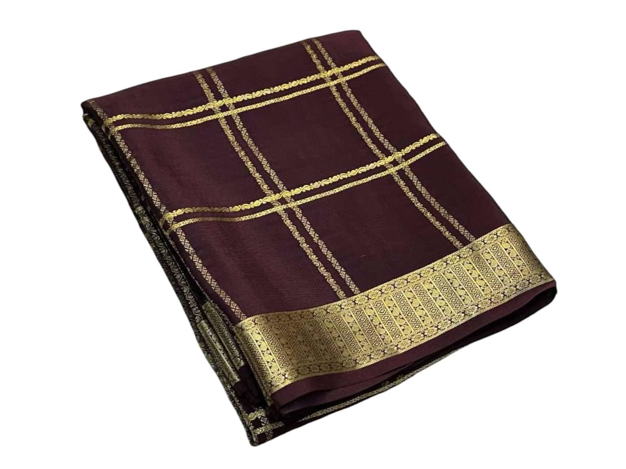 Beautiful Rich pallu Semi Mysore Silk Sarees having exclusive double line checks pattern with rich border-image-47