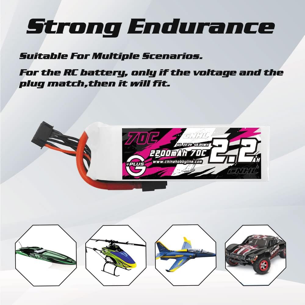 CNHL 2200mAh 6S Lipo Battery 22.2V 70C with XT60 Plug for RC Car Airplane Truck Boat Buggy Heli Airplane Drone (2 Packs)
