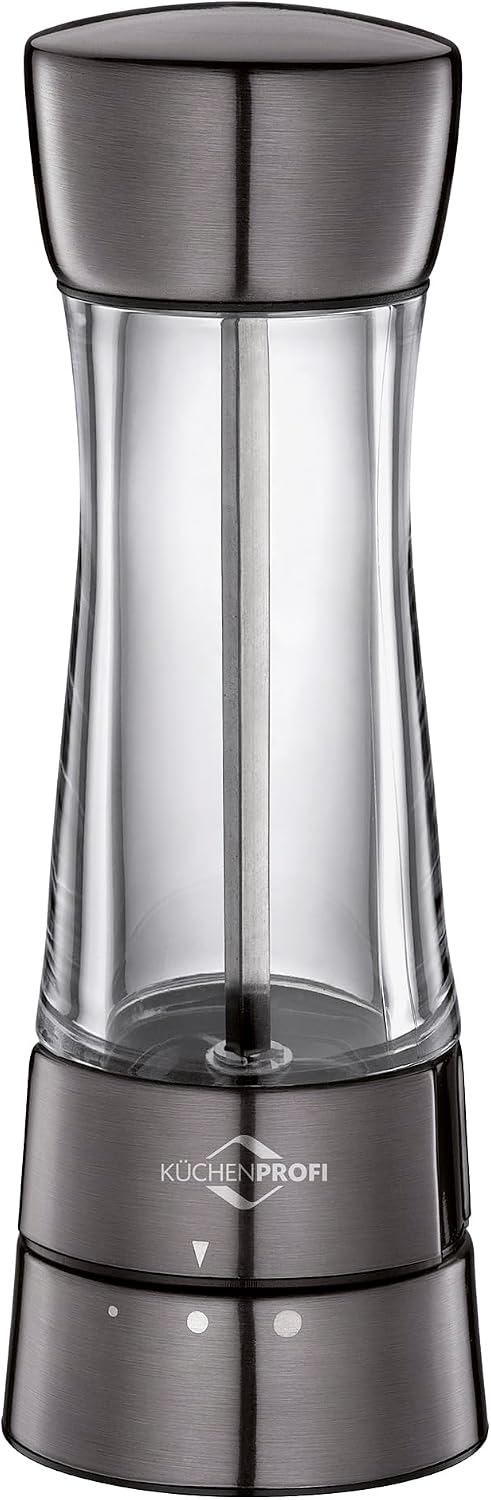 Küchenprofi Acrylic Salt Mill Grinder Set - 2.5" x 5.5"H, Stainless Steel & Acrylic - Pepper Mill with Adjustable Ceramic Grind - Multipurpose Stainless Steel Kitchen Tool