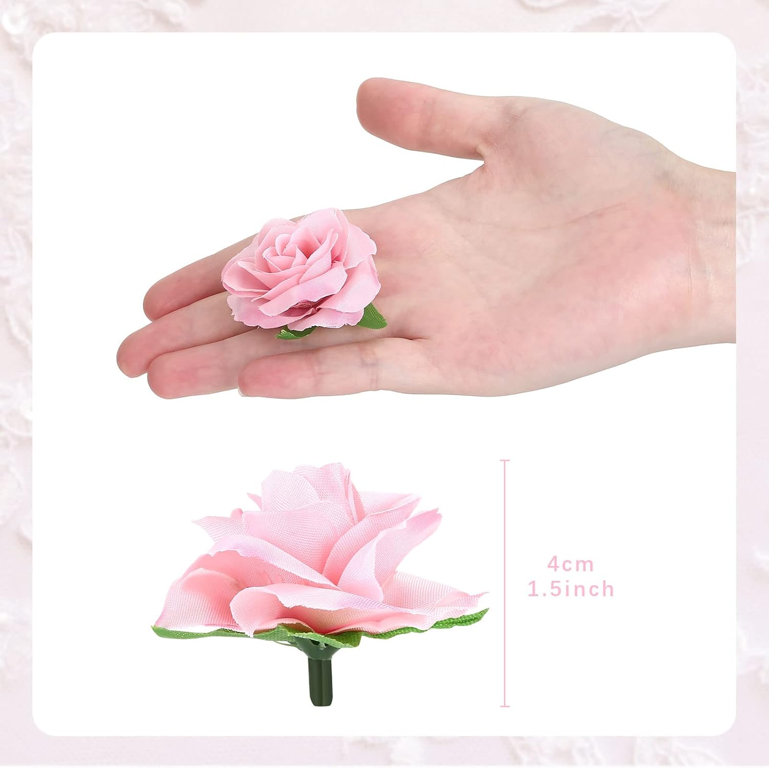 Yinsun 50pcs Pink Roses Artificial Flower Heads, 1.57” Small Silk Fake Flowers for DIY Wedding Bridal Shower Baby Shower Party Decoration - Image 3