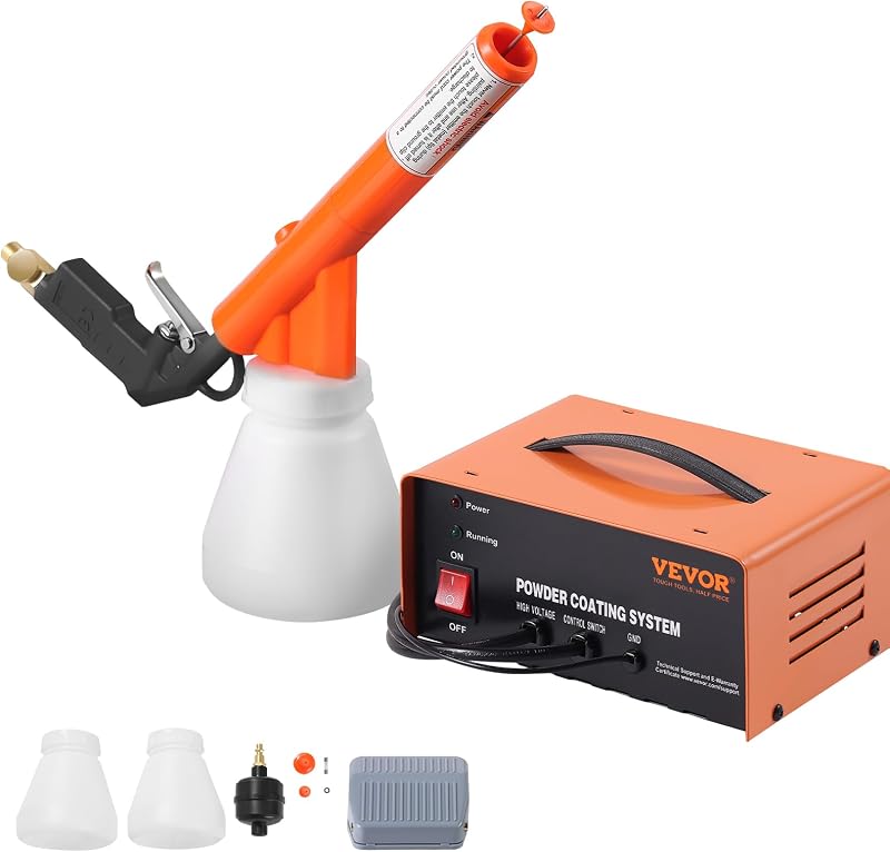 VEVOR Sistema de recubrimiento en polvo, kit de recubrimiento en polvo de salida electrostática de 50 KV con interruptor de pie, pistola rociadora, boquillas y vasos para polvo, equipo de recubrimiento en polvo para bricolaje en el hogar y producción comercial
