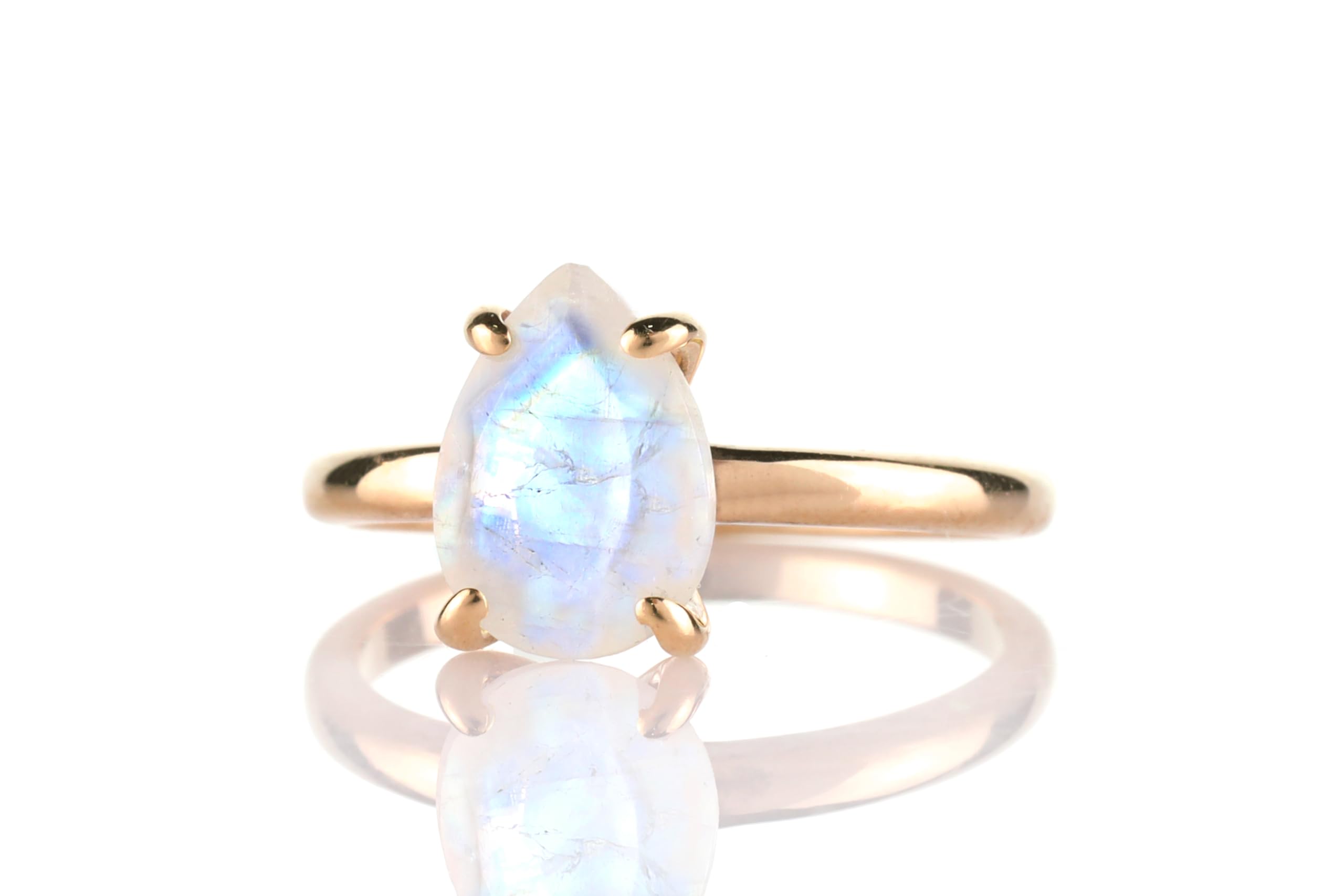 ANEMONE JEWELRY Anillo de Piedra Lunar - Anillo de Pera para Joyería Diaria, Anillos de Oro Rosa 14k Hechos a Mano para Mujer - Caja Incluida