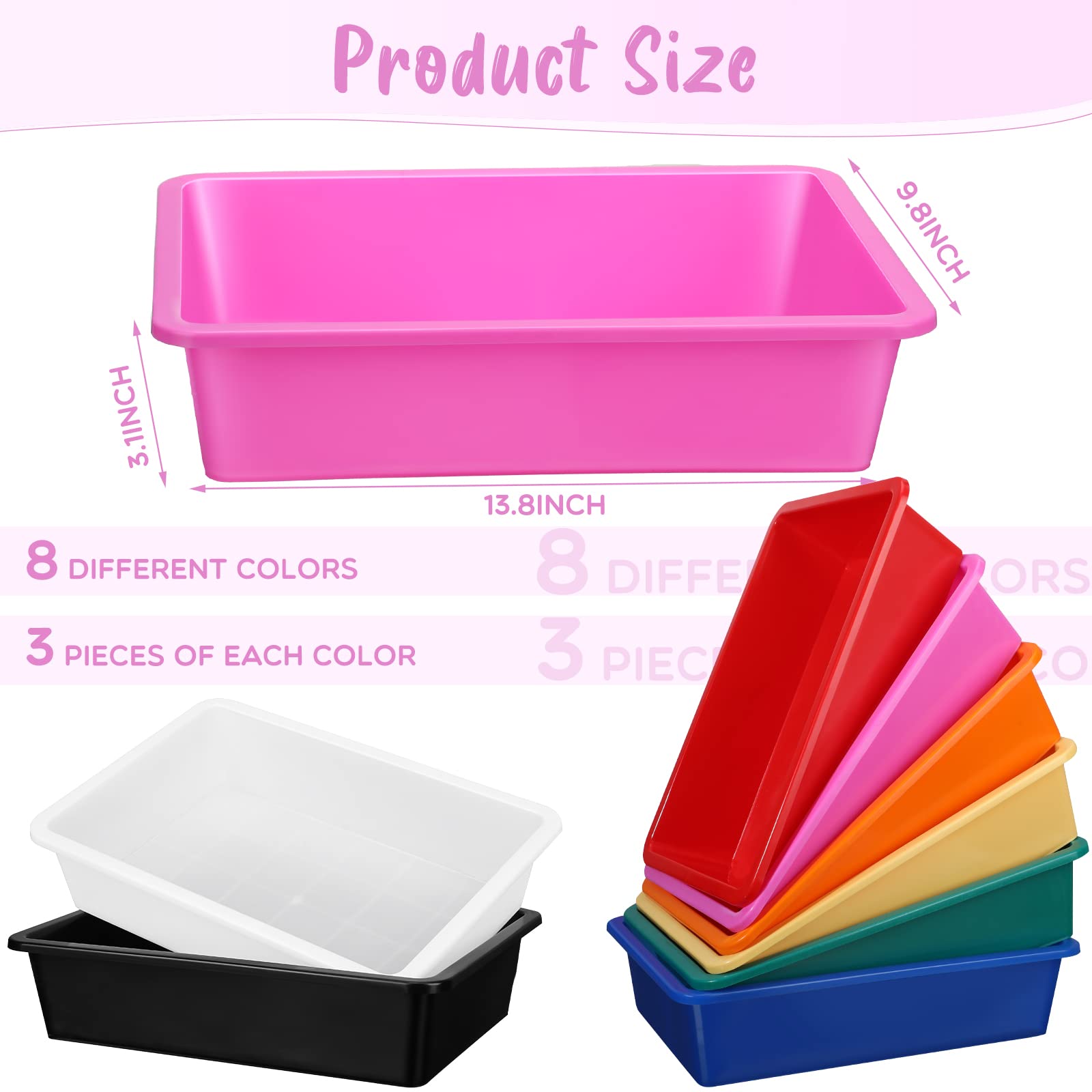 24 Stück PapierOrganizer, Briefgröße, flache Aufbewahrungstablett, buntes Kunststoff, zum Einschieben, Klassenzimmer, Aktenhalter, Körbe für Klassenzimmer, Büro, Lehrer, Buch, Schulbedarf und