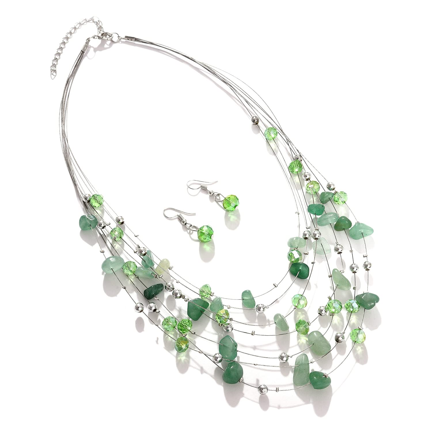SOHI Pack of 3 Womens Silver Designer Stone Necklace and Earring, Mala Jewellery for Girls, Green colour, beaded layered necklaces with stones, Imitation (B0B1B6XNZW) Amazon Price History, Amazon Price Tracker