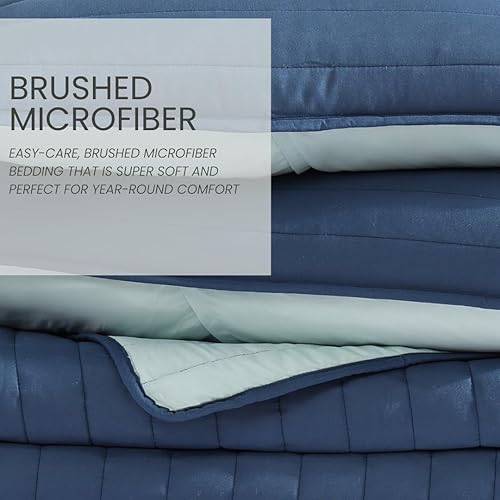 Miniatura 5 de 1888 Mills Juego de edredón de microfibra, tamaño individual, blanco, ropa de cama suave y ligera, colcha reversible (66 x 86 pulgadas) con 2 fundas