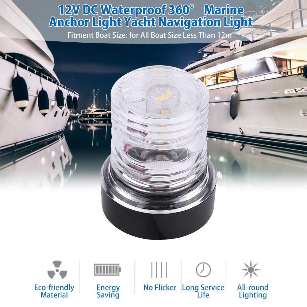 Sxhlseller 12V Marine LED Rundumlicht, 360° Bootslicht Wasserdicht IP65 für Boote bis 12m, 2.5W 250LM Weißes Licht, 2 Meilen Sichtweite