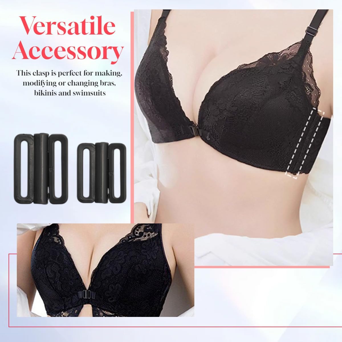 10PCS Black Plastic Buckles Front Closure Hook Clasp Fasteners Sew on Clothes Bra Clip Hooks Sewing Supplies Bikini Closure Lingerie Sewing Replacement Part(1.2+1.5CM) - Image 6