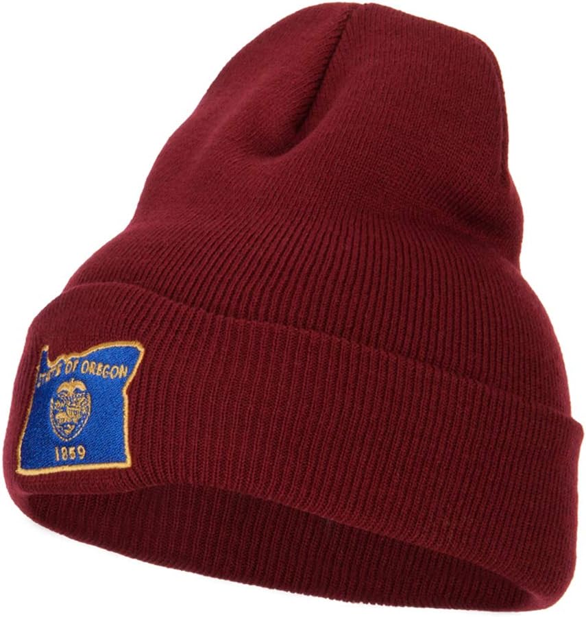 Oregon State Flag Map Embroidered Long Beanie