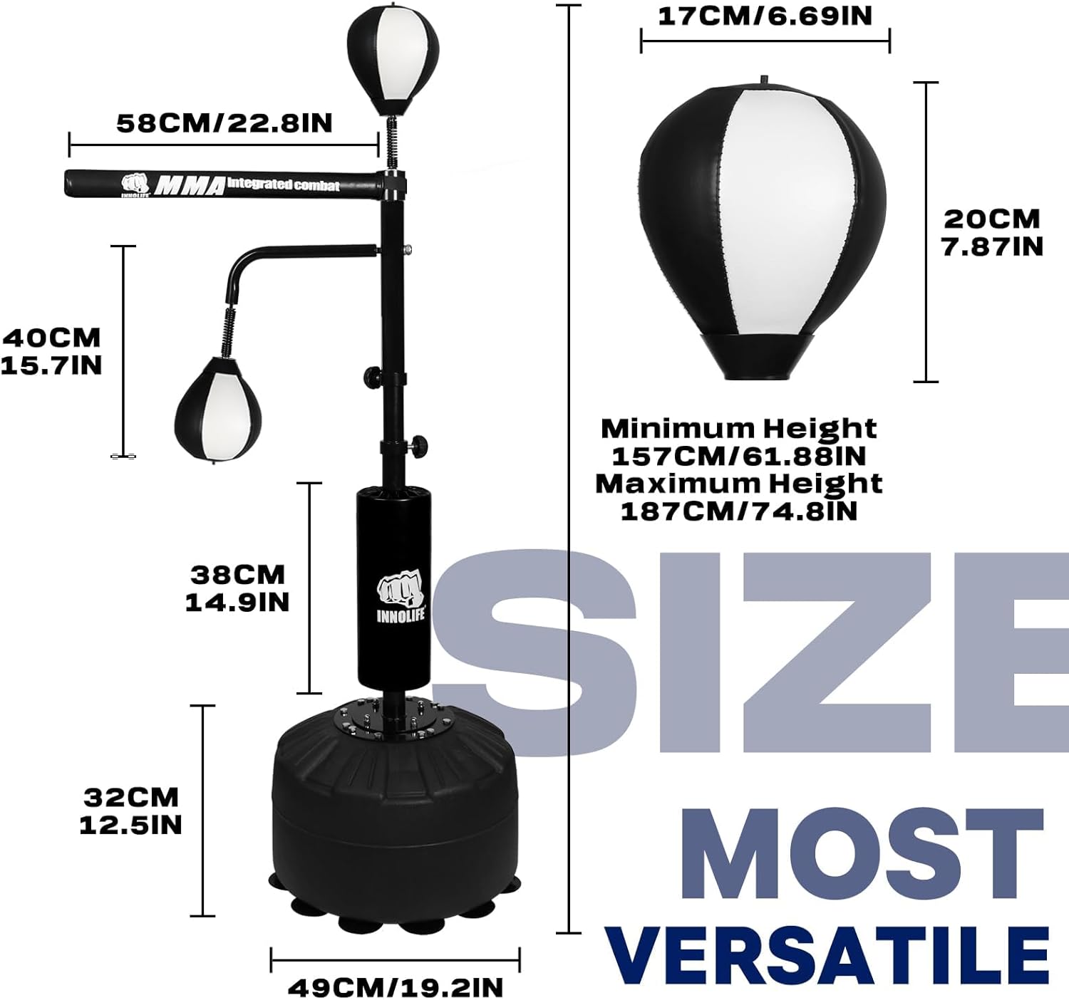 82IN Boxing Speed Trainer - Featuring Punching Bag Spinning Bar, Training Boxing Ball with Reflex Bar, Adjustable, and Suitable for Adults (Black White) - Image 7