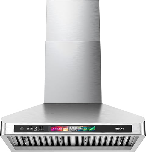 BRANO Campana extractora de montaje en pared de 30 pulgadas, campana de ventilación de cocina de 900 CFM, filtros de malla de acero inoxidable,