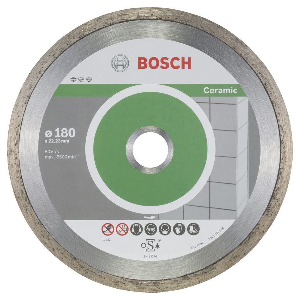 Bosch 10x Diamanttrennscheibe Standard for Ceramic (für Stein, Keramik, Fliesen, Marmor, Ø 180 x 22,23 x 1,6 x 7 mm, Zubehör für Winkelschleifer)