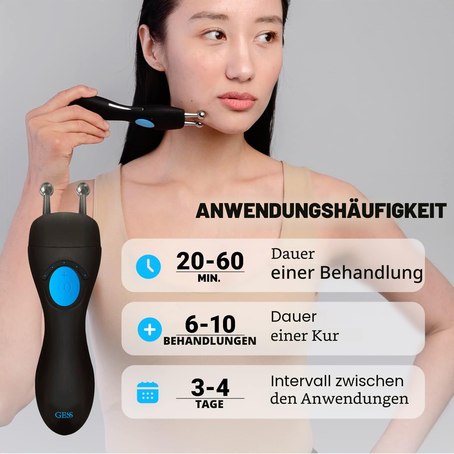 GESS Mikrostrom-Gesichtslifting-Gerät, 4 Intensität Modi, wiederaufladbar, Anti-Aging-Maschine, Konturhautstraffung, Mikrostrom-Gesichtslifter (Schwarz und Blau)