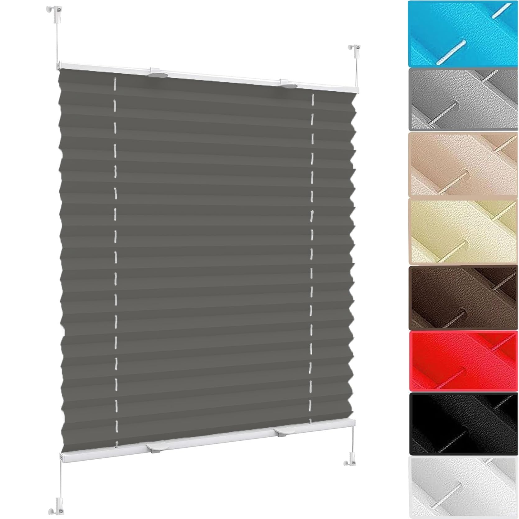 No Drill Blinds Instant Temporary Blinds 25 x 50 cm (W x H), No Tool No Drill Shades Top-Down Bottom-Up, Blind Blackout Cordless Honeycomb Shade, Honeycomb Pleated Blind, for Window Door, Light Grey
