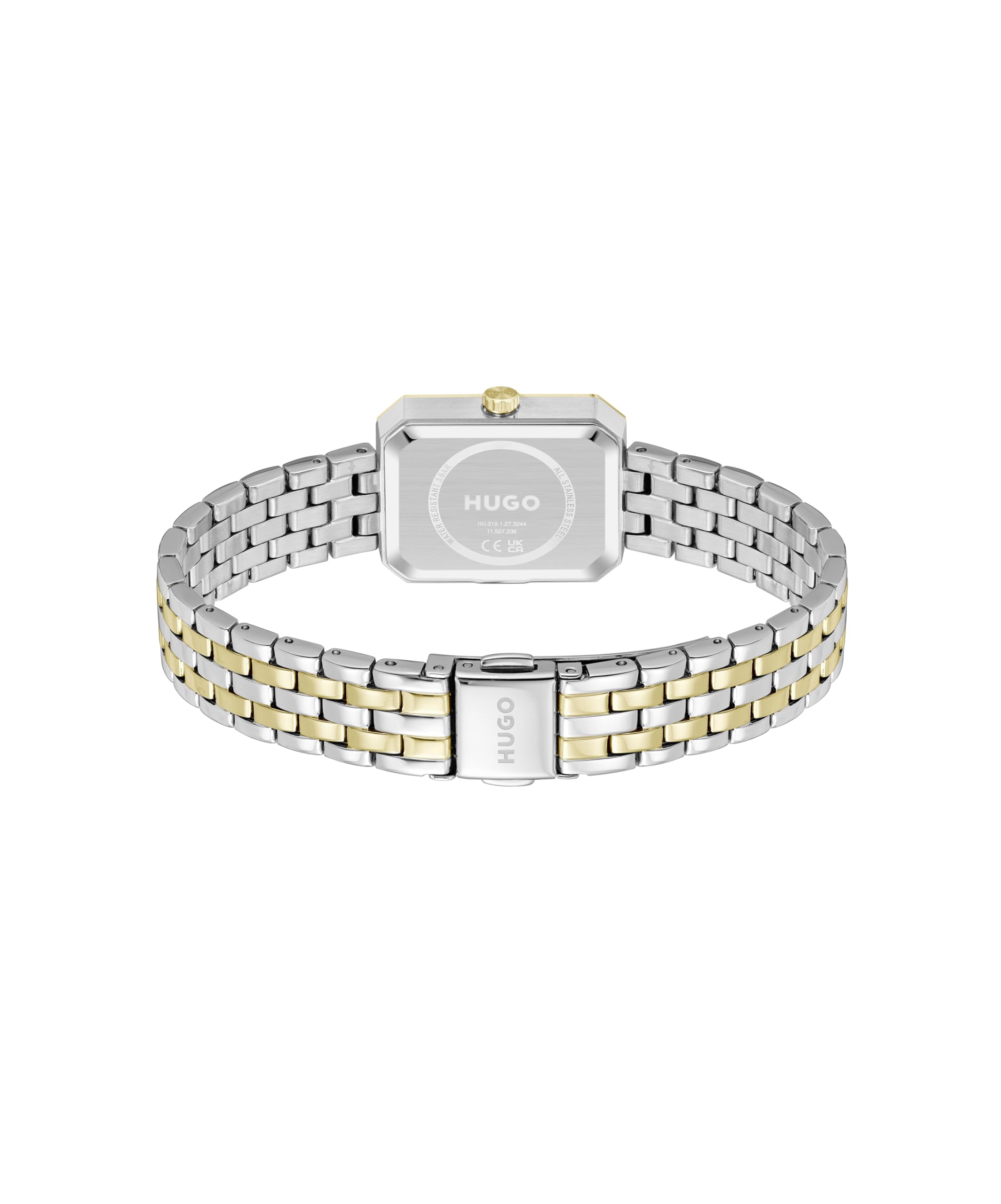 Hugo Zegarek z trzywskazówkowym mechanizmem kwarcowym dla kobiet kolekcja #Cosy ze srebrną, złotą lub dwukolorową bransoletką ze stali nierdzewnej, Dwa odcienie, bransoletka