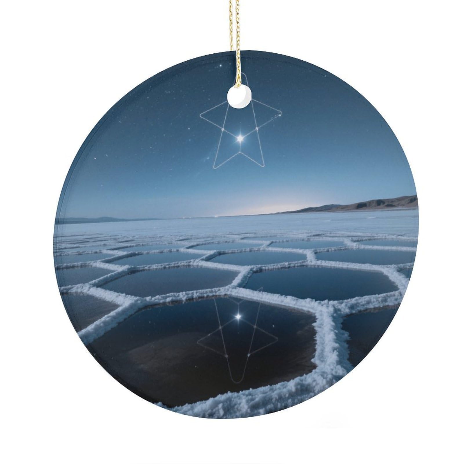 Fekiloot Style Hexagonal Salt Pools And Constellations Christmas Ornaments 2.9 Inch Round Ceramic Ornament Keepsake Thank You Gifts For Office, Room, Home - Holiday Present Ideas