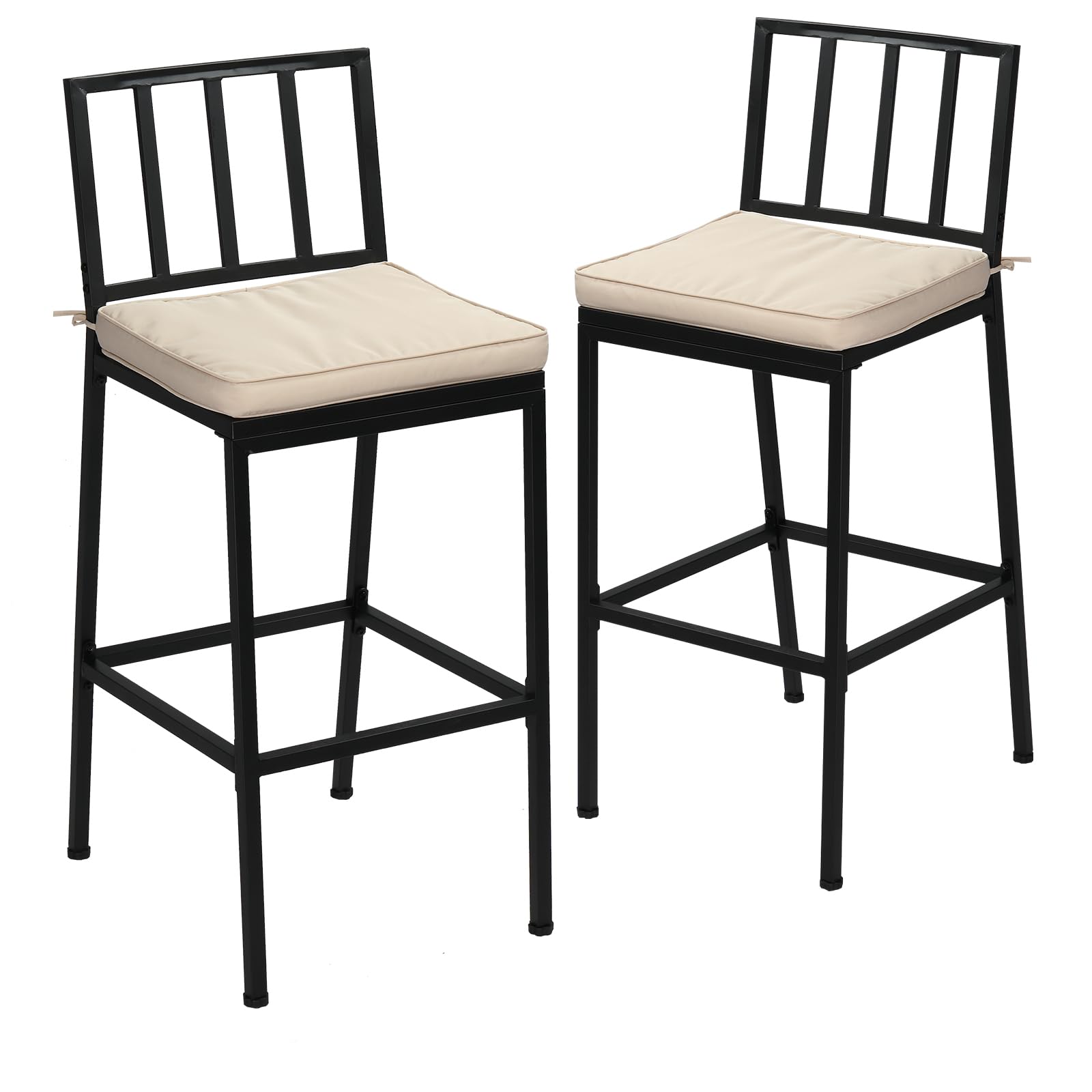 Outvita Set of 2 Outdoor Bar Stools, Patio Counter Height Pub Chair with Cushions & Footrest, Heavy-Duty Metal Frame, 330 lbs Max Load for Balcony