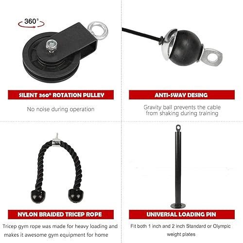 Miniatura 5 de LFJ LAT - Sistema de polea de peso desplegable y elevador, accesorio de polea para tríceps, flexión de bíceps, espalda, antebrazo, hombro, equipo de