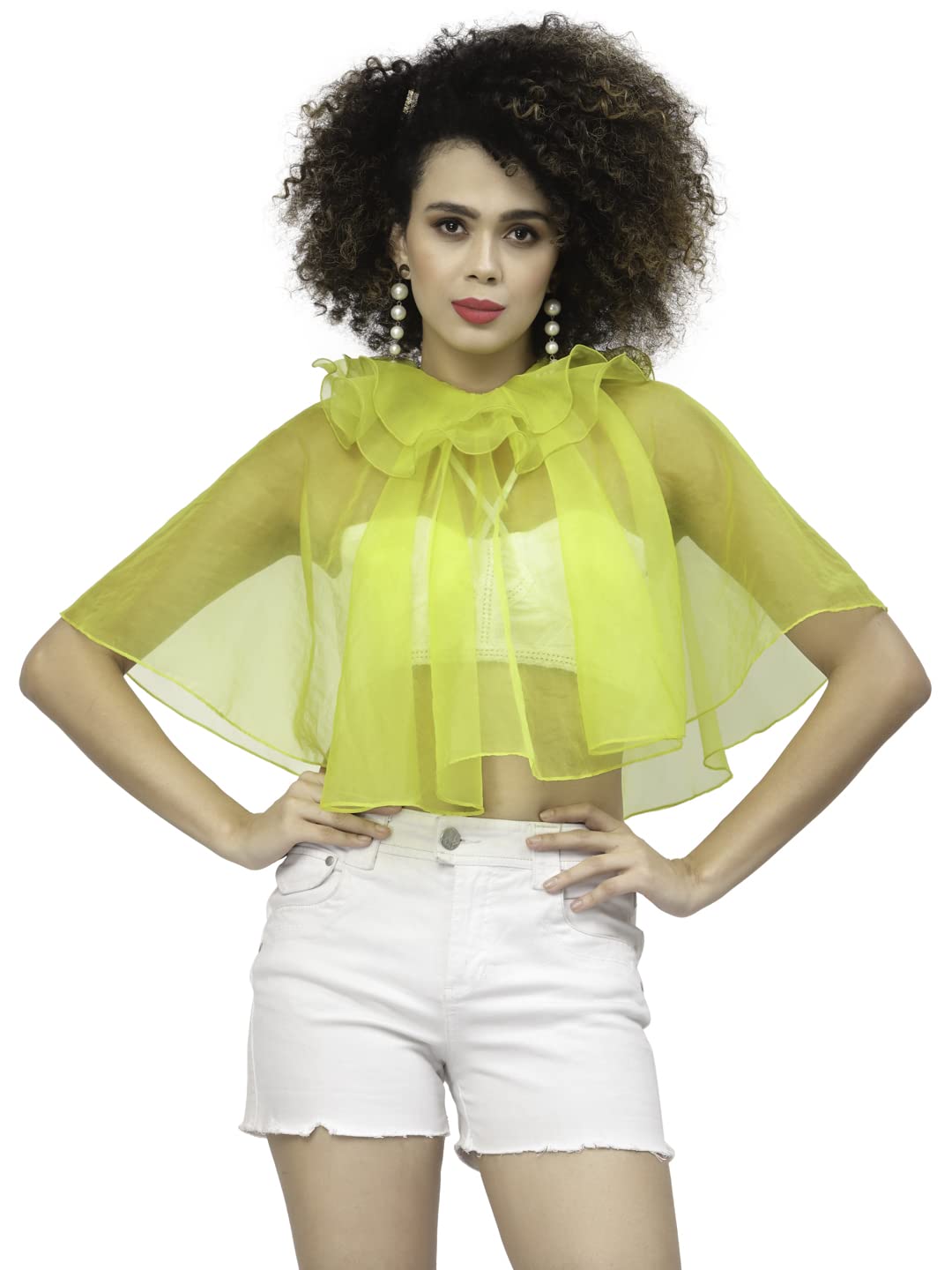 lela Yellow Organza Cape with Frill Neck-picture-9