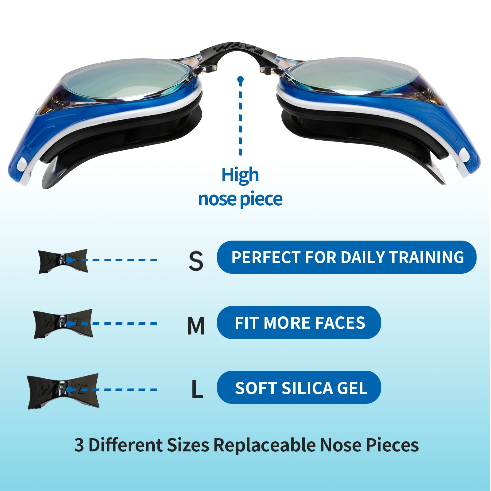 WAVE Occhialini da nuoto Miopi, No Leakage, Anti appannamento, Protezione UV Nearsighted Swimming Goggles