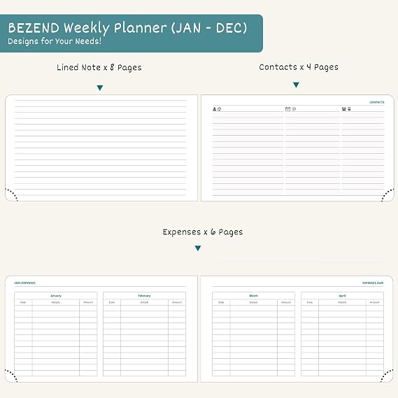 BEZEND Pocket Planner 2026 Weekly and Monthly (6 x 3.75) Small Calendar Book with Daily Vertical Timeslot (Jan-Dec), Equal Space Even Weekend, Work Home Women, PU Leather Hardcover - Prussian Blue