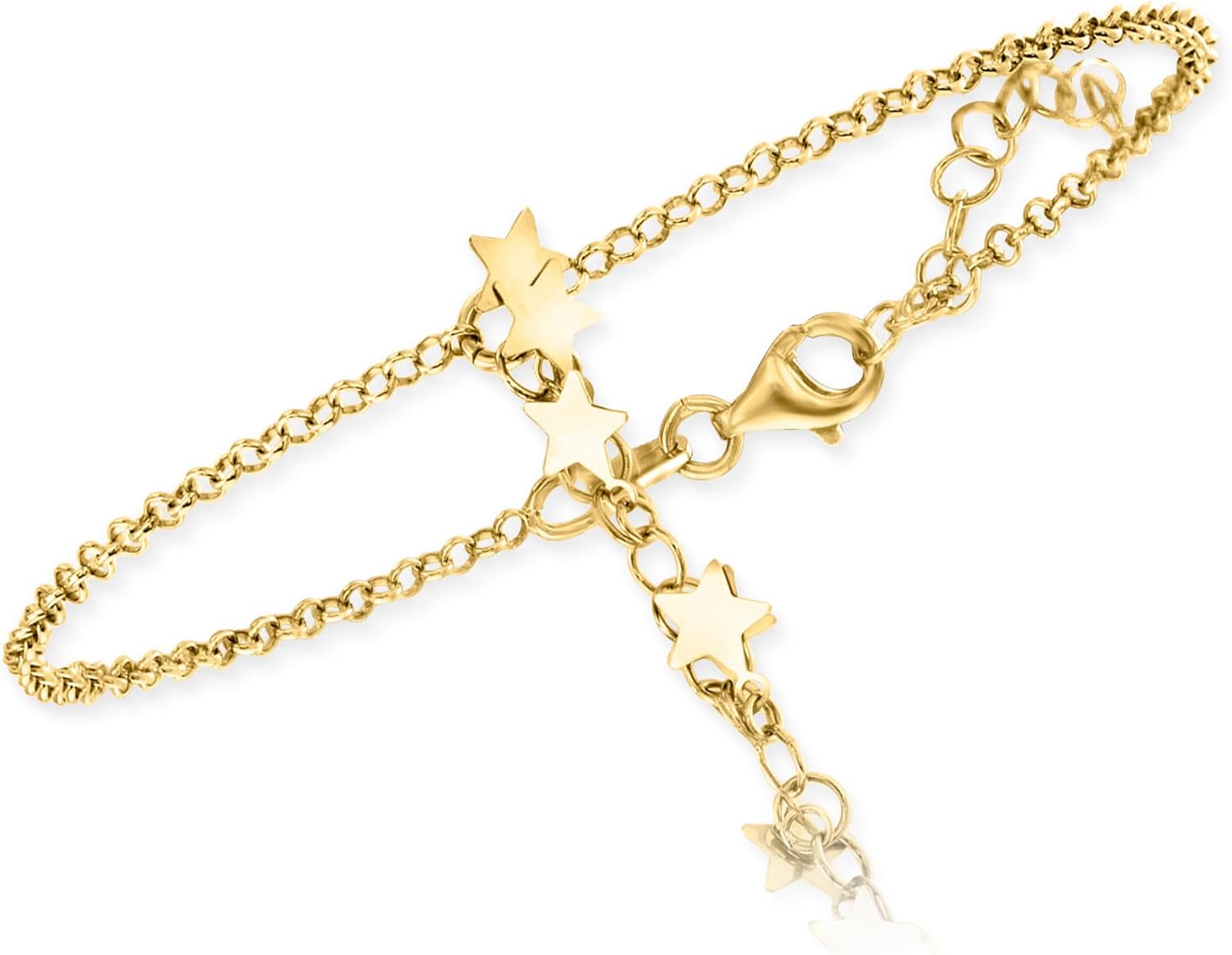 Ross-Simons Italian 18kt Gold Over Sterling Star Hand Chain Bracelet. 7 inches