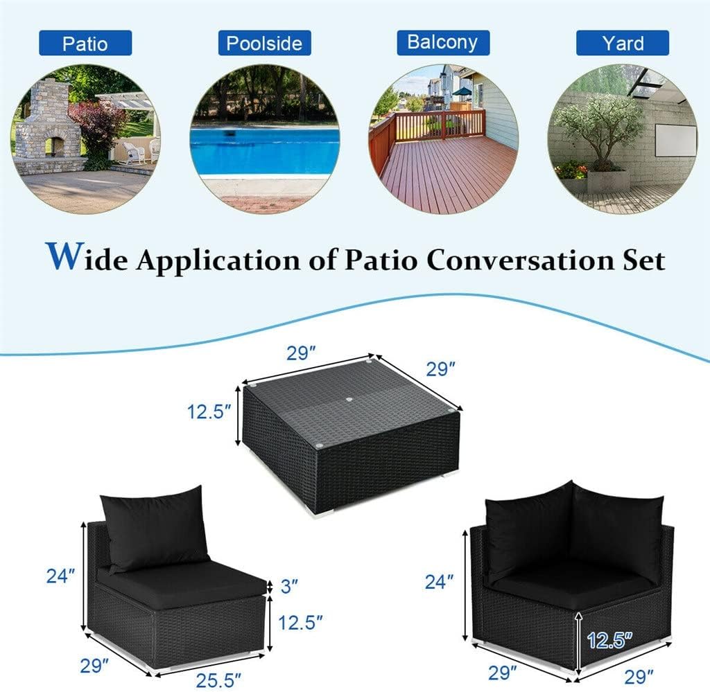 7PCS Patio Rattan Sofa Set Sectional Conversation Furniture Garden Black Comfortable