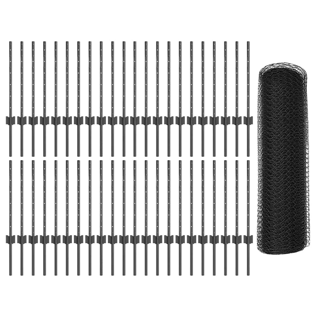 Set di pannelli di recinzione per esterni con pali in grigio, verniciati a polvere e resistenti ai raggi UV, per una disposizione personalizzata in giardino e terrazza, struttura robusta e facile da