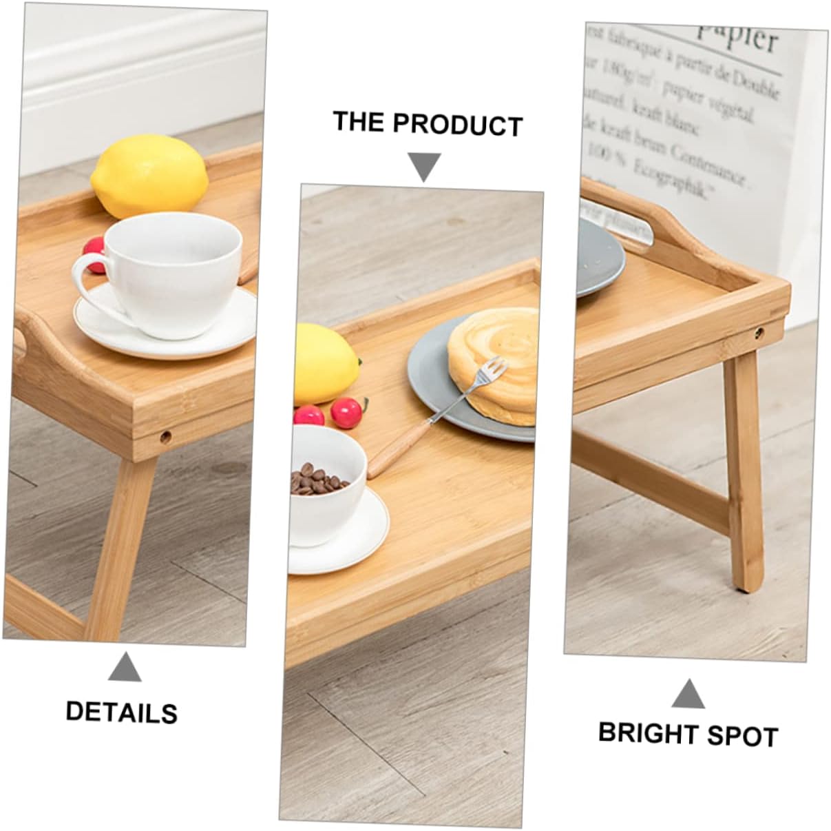 Bamboo Folding Laptop Desk Adjustable Legs Multi-Functional Bed Tray Table for Breakfast Food Serving and Work Portable and Lightweight Design for Home and Travel