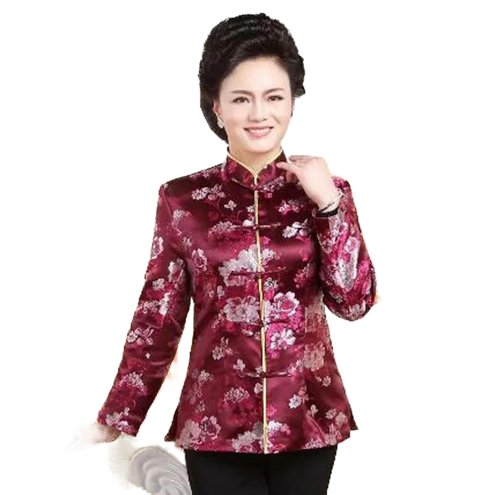 AJOHBM Chinese Traditional Men Women Tang Suit Satin Embroidered Flowers Jacket Birthday Party Vintage Casual Coat