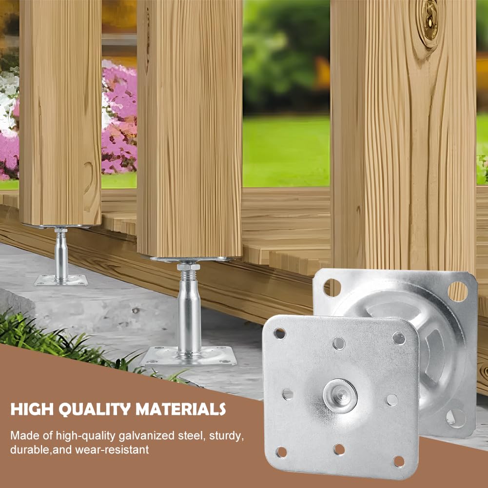 Lot de 4 supports de poteau réglables en hauteur, à visser, galvanisés, à passivation à couche épaisse, supports de poteau galvanisés de 100-150 mm avec 16 vis