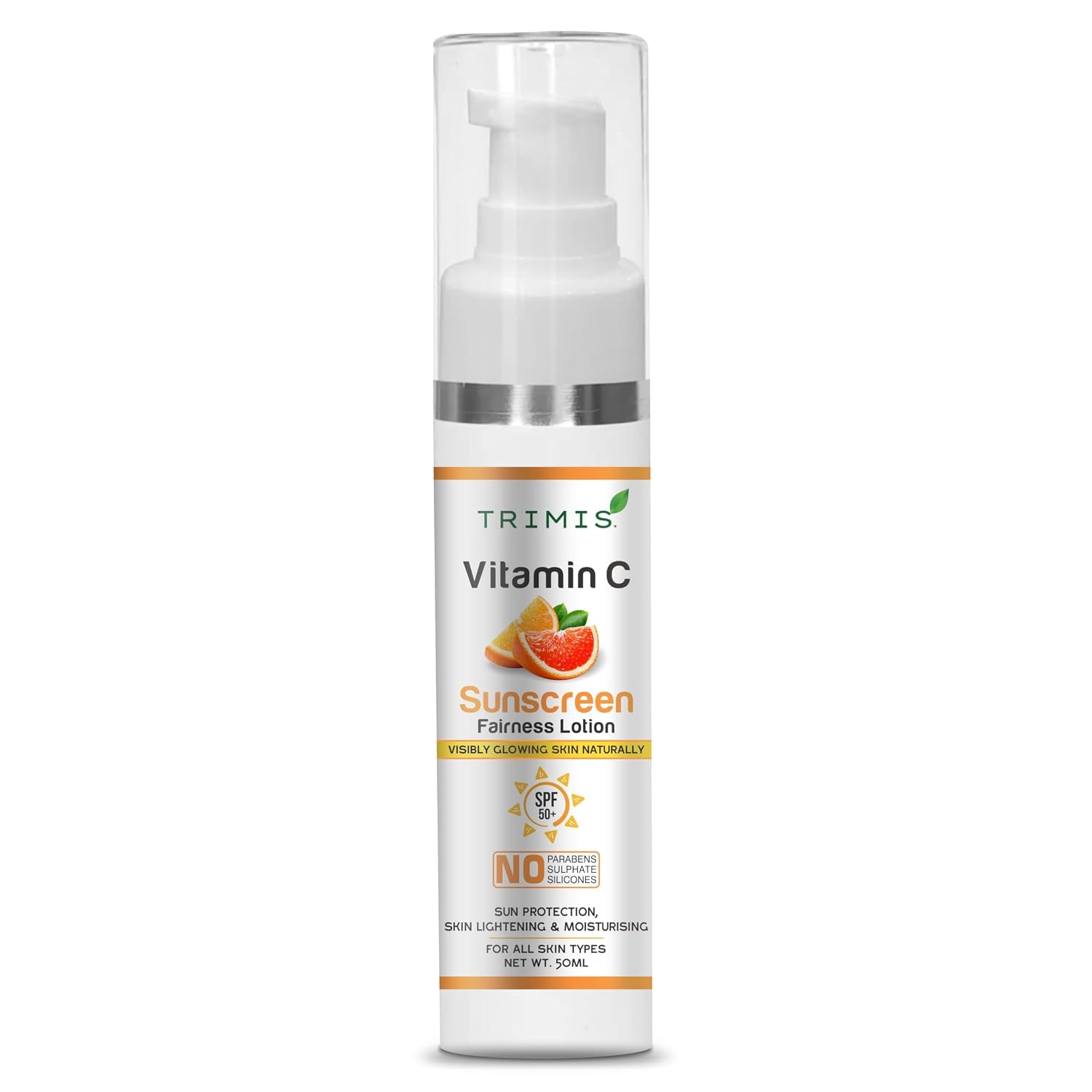 TRIMIS Vitamin C SPF 50+ Sunscreen Lotion – 90ml, Broad Spectrum UVA/UVB Protection, Non-Greasy, Paraben-Free, Daily Sunbl...