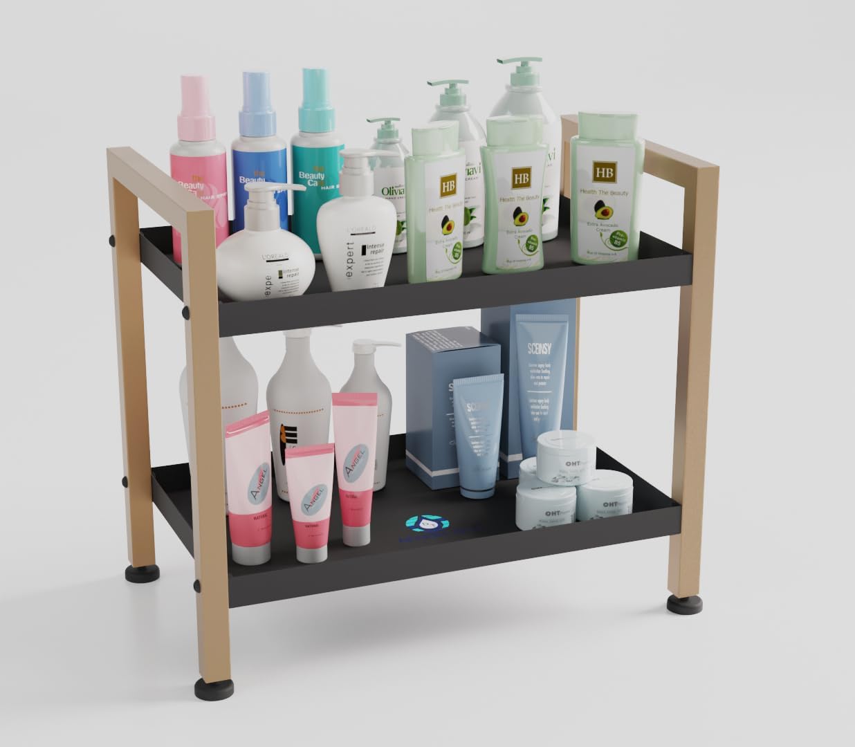 (DT2300-BS BL) Design Tech Mild Steel 2 Tier Multipurpose Countertop Organizer Rack Multishelf Storag Kitchen Stand and Bathroom