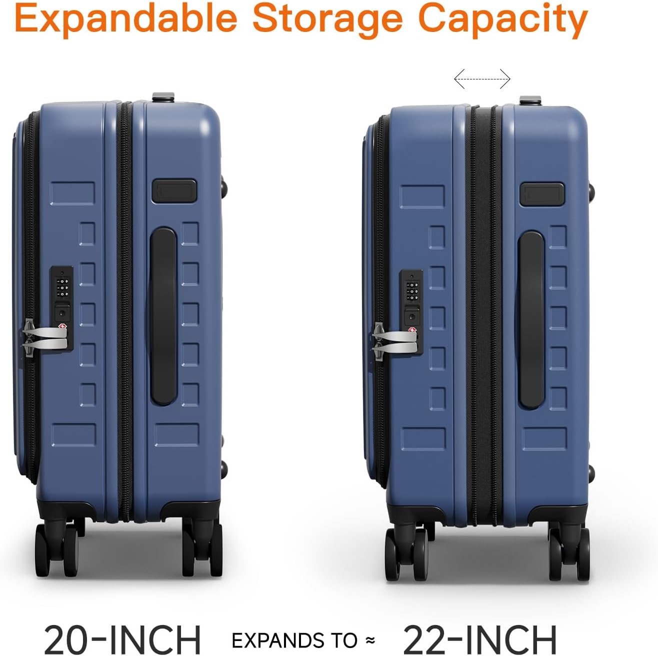 Expandable Lightweight PC Hard Shell Suitcase, 20-inch Luggage with TSA Lock, Top Opening & Cup Holder - Ideal for Business Travel Suitcase (Blue, Carry-on 20-Inch)