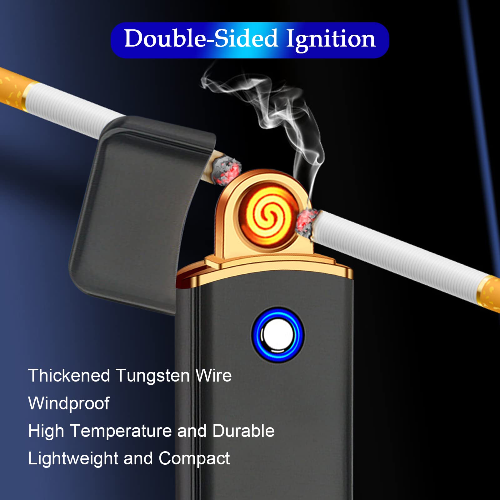 Electronic Lighter, Smart USB Rechargeable Lighter, Cool Electric Lighter Portable Dual Sided Ignition Windproof Flameless Lighter Lightweight Plasma Lighter for Indoor Outdoor(Frosted Black)