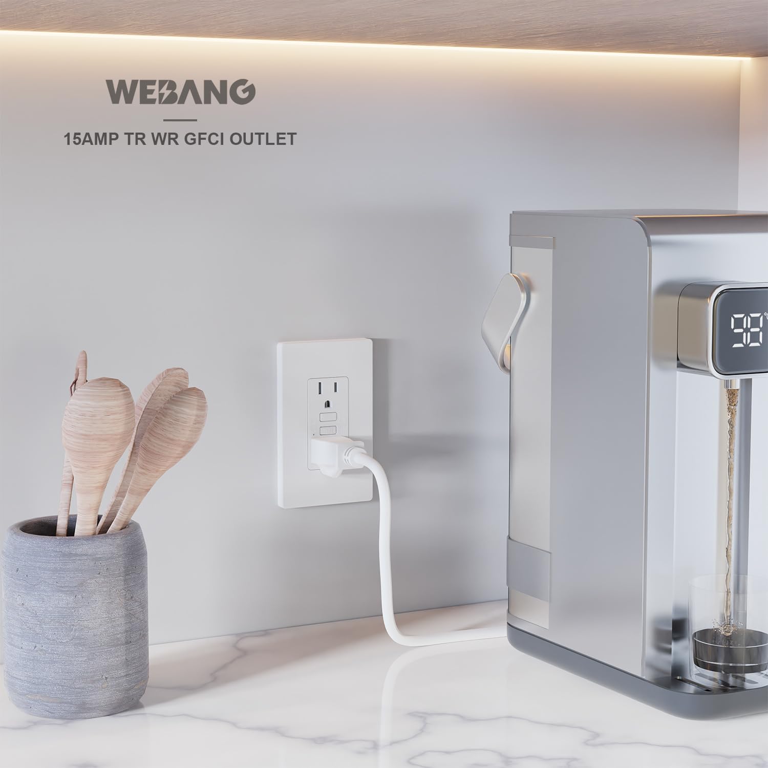 WEBANG Tomas GFCI, resistentes a manipulaciones y a la intemperie, receptáculo GFCI con indicador LED, placas de pared sin tornillos con diseño más delgado, 15 amperios/125 voltios, certificación ETL