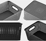 6 pcs Storage Bins with Bamboo Lids - Plastic Storage Containers with Lids Stackable Storage Box Storage Baskets for Organizing Shelves Drawers Desktop Closet Office
