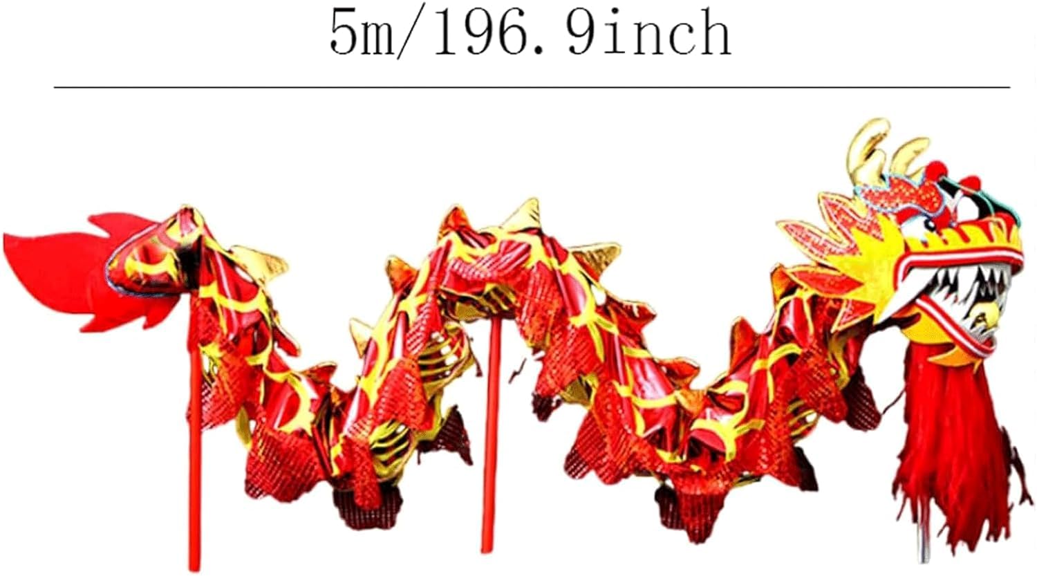Drago Cinese per Feste 5 M/16.4ft Danza del Leone Drago Cinese Nastro Streamer di Seta per 6 Giocatori Mascotte Puntelli Feste Cinesi in Italia(Yellow)
