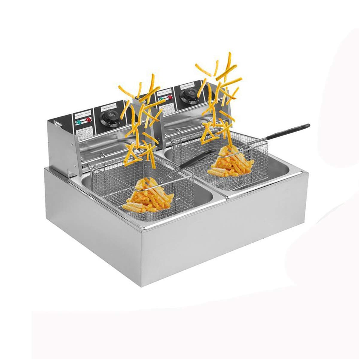 Belovedkai Electric Deep Fryer, 20L Stainless Steel Commercial Electric Deep Fat Fryer Temperature Control Timing Fryer with Drain & Basket,Single Tank/Dual Tank (20L Double Basket)