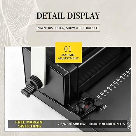 Comb Binding Machine, Manual Wire Coil Puncher with Adjustable Margin, 34 Hole Document Binder for A4 Paper, Ideal for Office, School, and File Organization