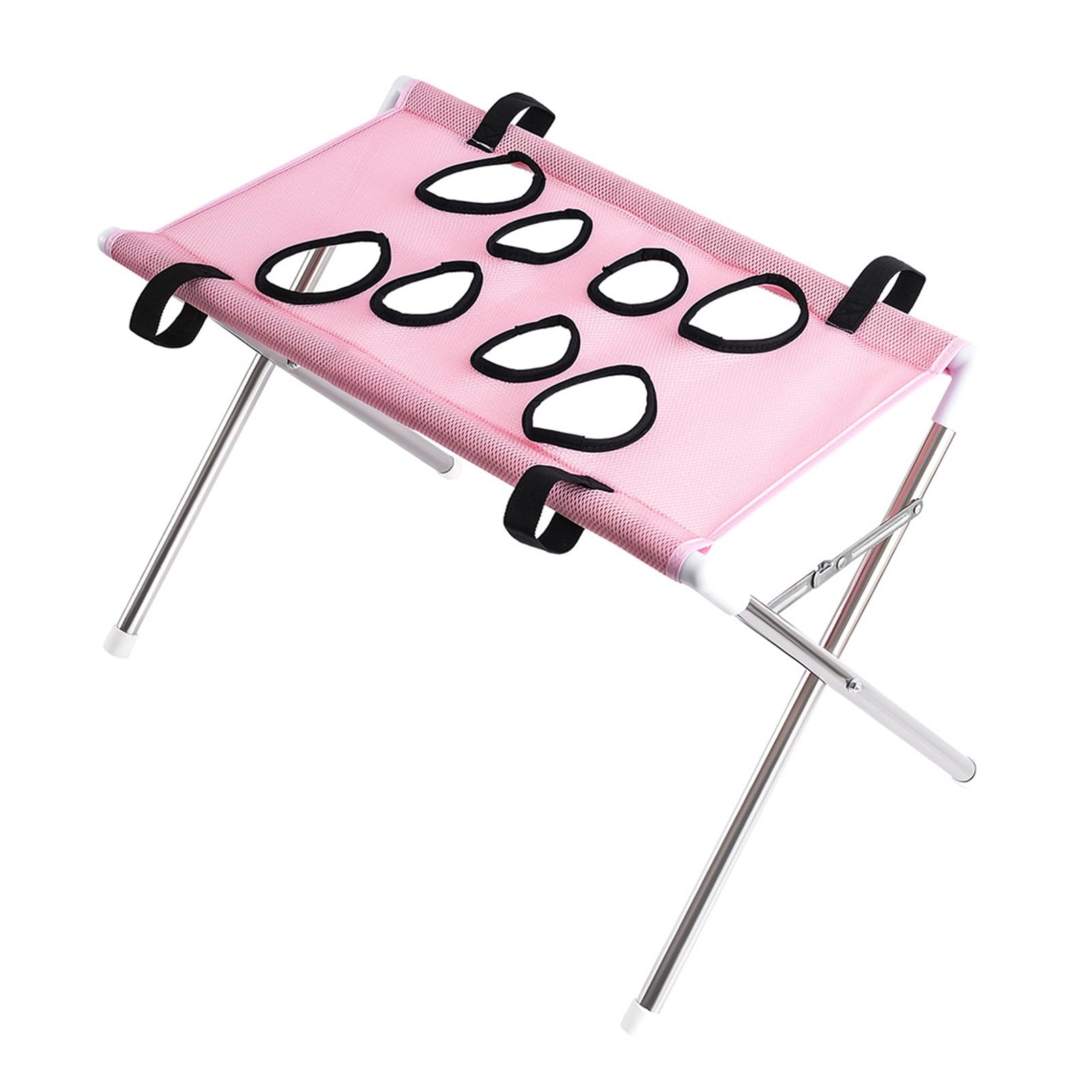 Pet Grooming Table, Pet Grooming Hammock with Foldable Stand, 4-Hole or 8-Hole, Washing Station for Cats, Small Dogs, Bathing, Nail Trimmingss Pink A
