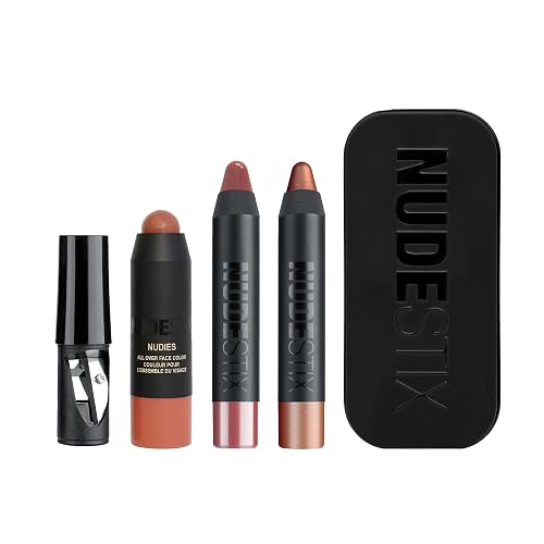 Nudestix Sunset Nudes Mini Kit – 3-Piece Cream Blush, Bronzer & Glossy Lip Set for Cheeks, Eyes & Lips | Travel-Size, Multi-Use Vegan Makeup for a Radiant, Beachy Glow