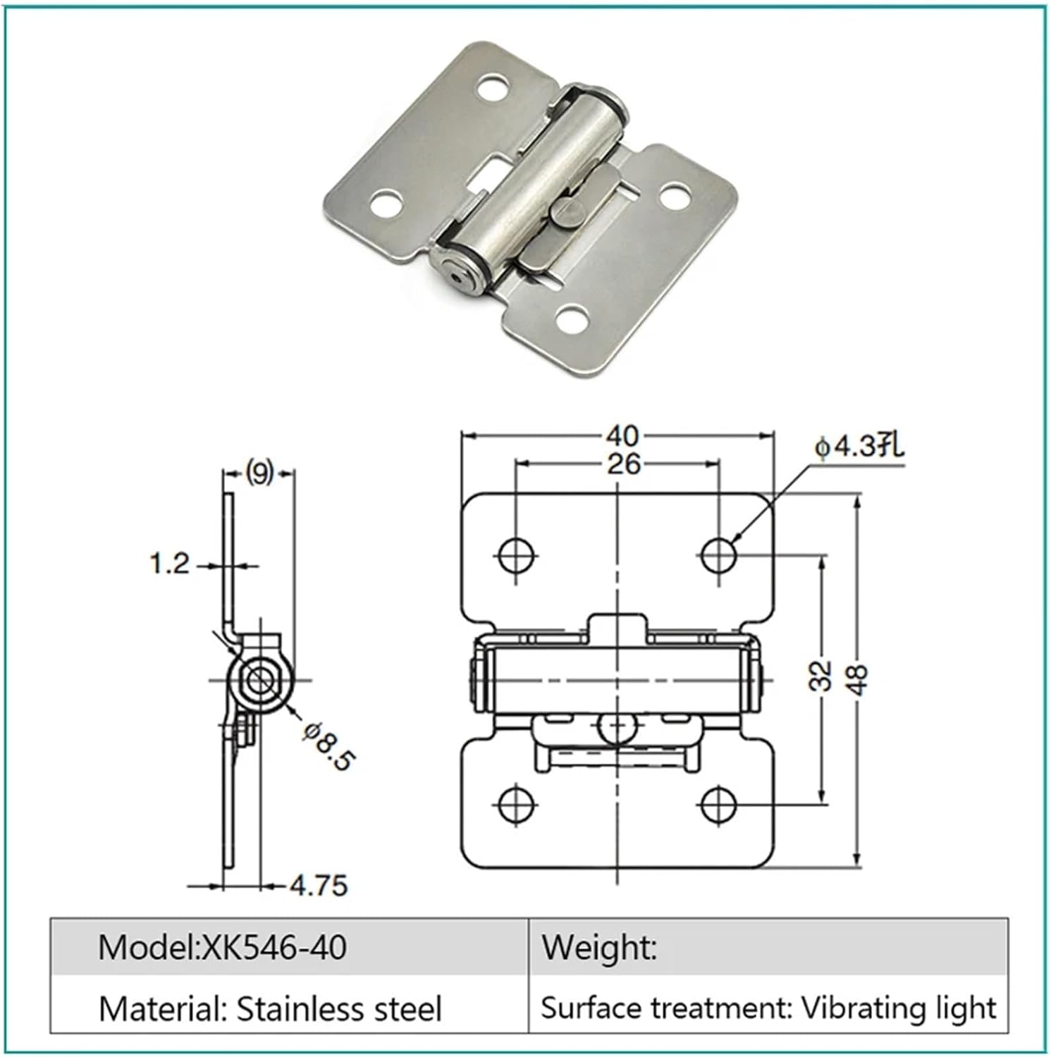 180 Degree Stainless Steel Lamp Constant Torque Hinge for Display Mechanical Equipment 1Pcs(XK546-40)