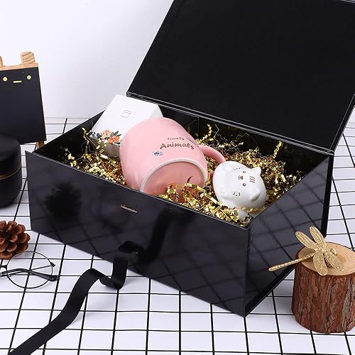 Miniatura 6 de Cajas de regalo negras con tapa, 12 x 8 x 4.5 pulgadas, cajas de regalo grandes con cinta, cajas de regalo de cumpleaños, cajas de propuesta de dama