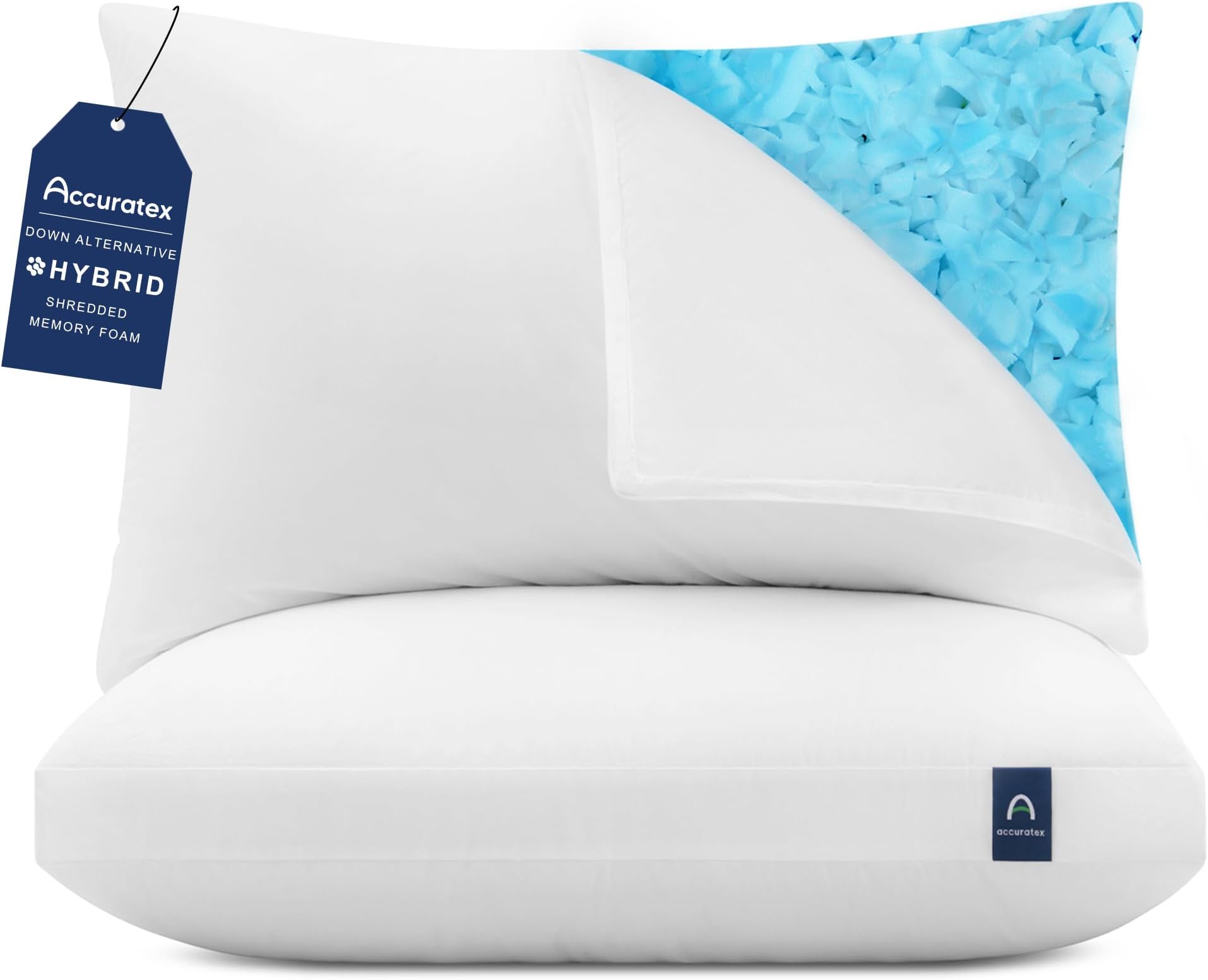 ACCURATEX Pillows King Size Set of 2, Hybrid Shredded Memory Foam Pillow[Adjustable Loft], Fluffy Down Alternative Fill Removable Cotton Cover, Firm Supportive Pillow for Side Back Sleepers