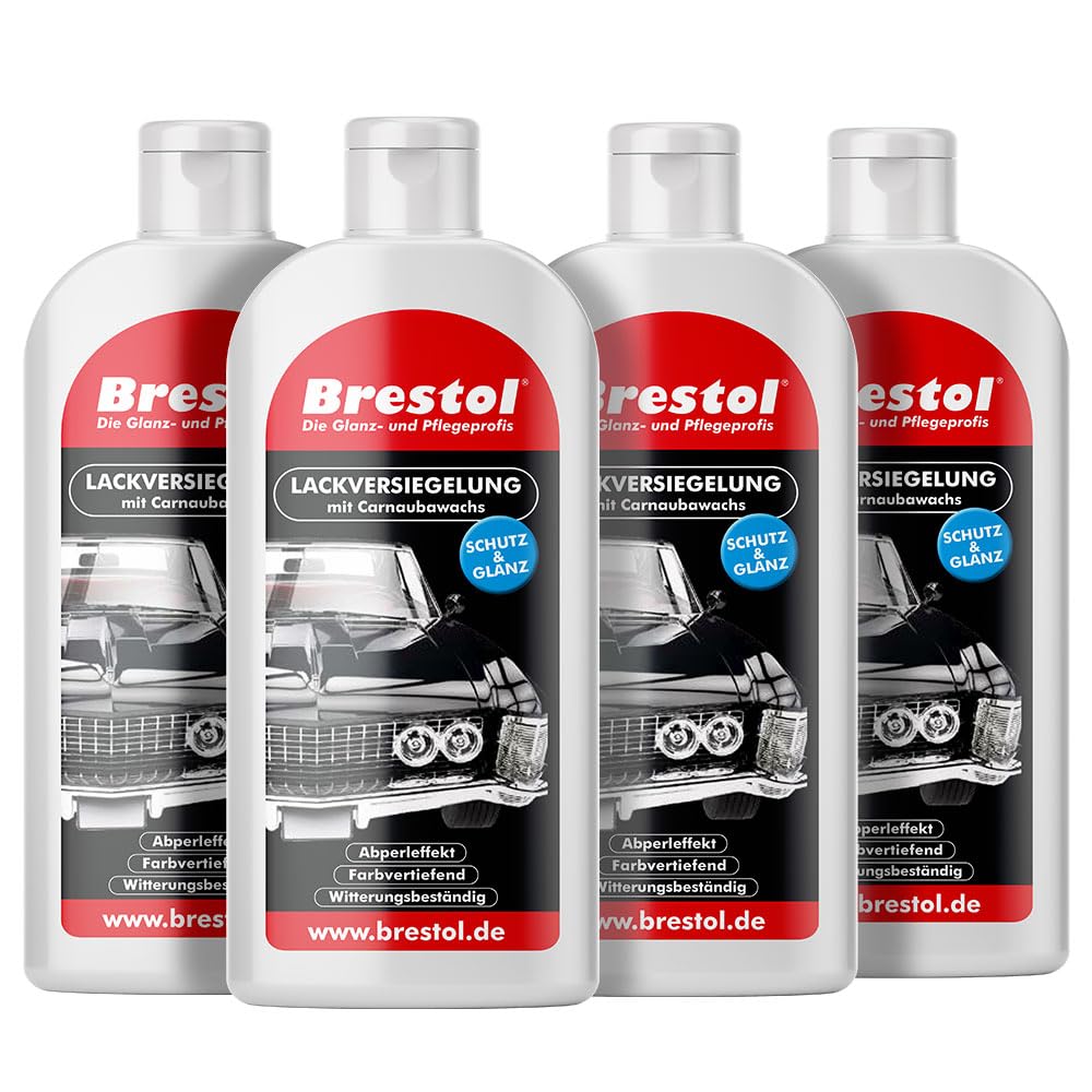 Brestol LACKVERSIEGELUNG 4x 500 ml - mit Carnaubawachs - Hartwachspolitur Autopolitur Hartwachs Abperleffekt Abperl-Effekt Nano streusalzbeständig