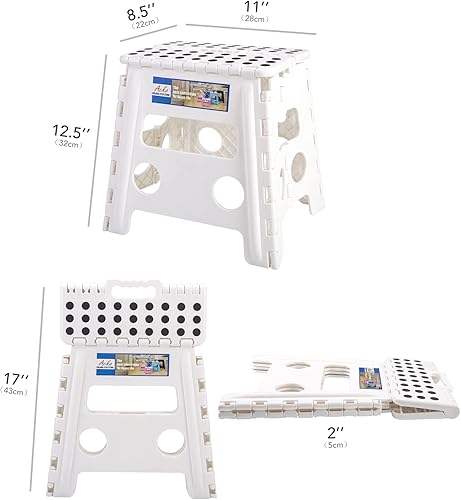 Miniatura 14 de ACKO Paquete de 2 taburetes plegables – Taburete plegable de alta calidad de 11 pulgadas de altura para niños y adultos, taburete de plástico para