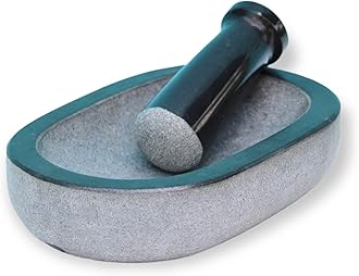 MYNAKSHA Pure Granite Stone Mortar and Pestle Set, Kalvam,kharad, Masher Spice Mixer/Okhli and musle/Kharal for Kitchen and medicine making (9.5 * 6 inch)