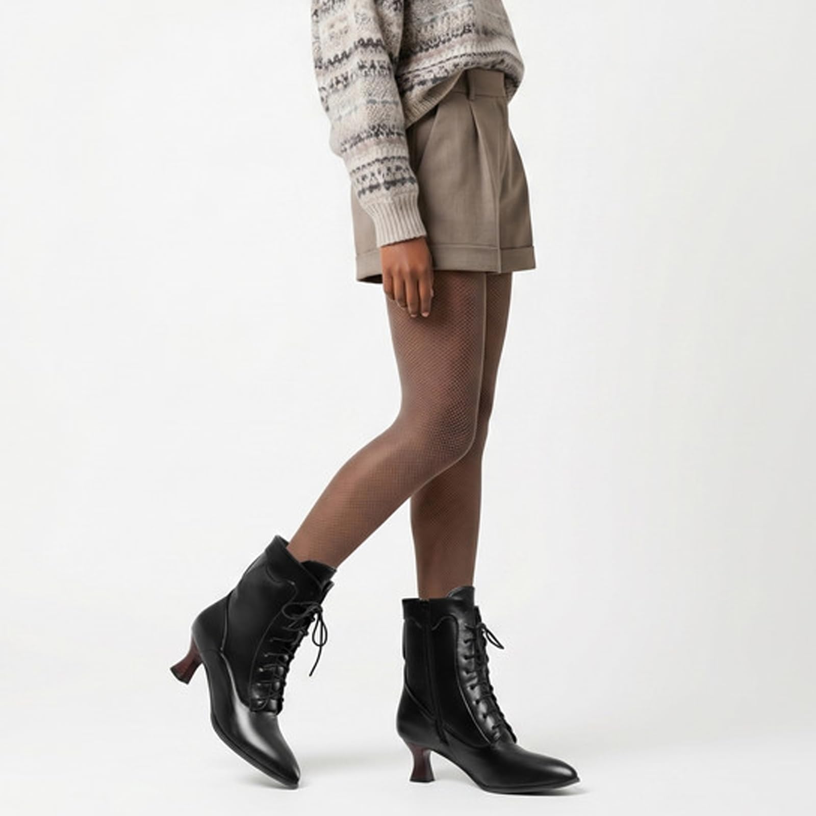 Stivaletti Tacco Alto Largo Donna Stringati Zip Laterale Boots