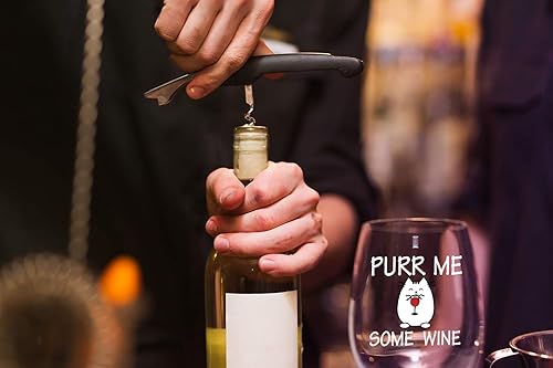 Miniatura 6 de Purr Me Some Wine - Copa de vino de cristal sin tallo, 15 onzas, las mejores ideas sarcásticas para mamá gata, accesorios divertidos para amantes